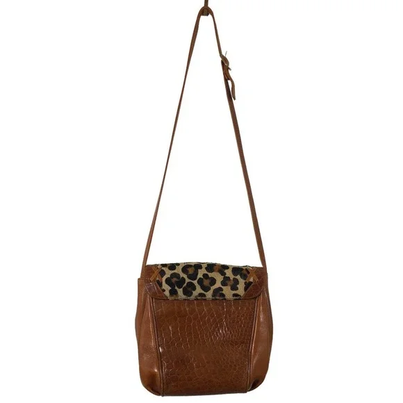 New York & Company Joseph B. Exclusive Leopard Brown Leather Shoulder Bag Purse - Picture 9 of 9